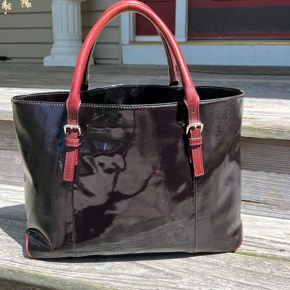 Kate Spade Black Patent Leather Rudy Tote Satchel Middlesex Handbag Large Brown - Picture 7 of 15